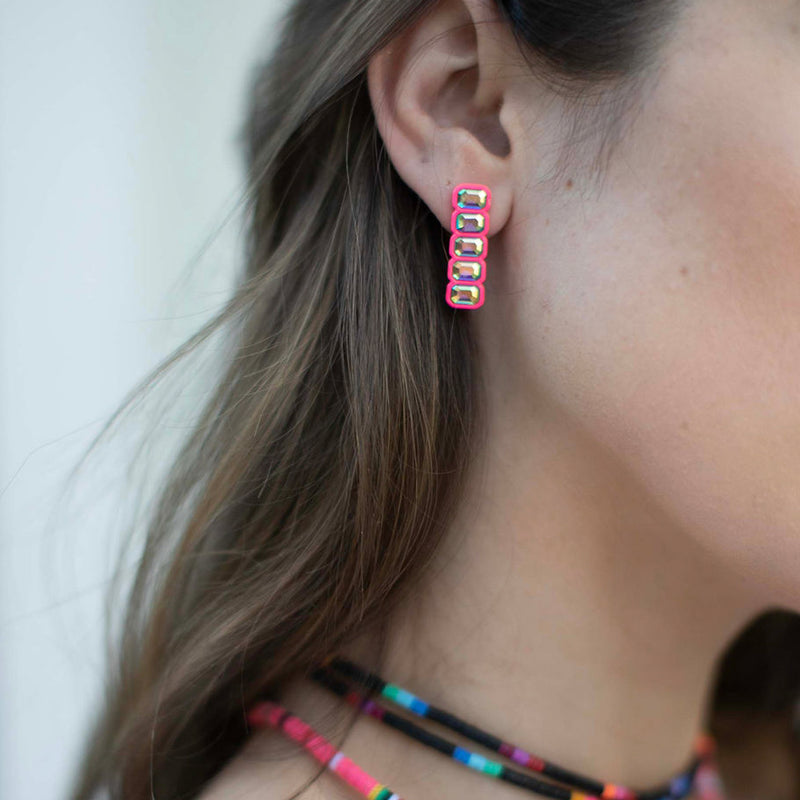 Short Linear Spray Coated Earrings | Neon Salmon