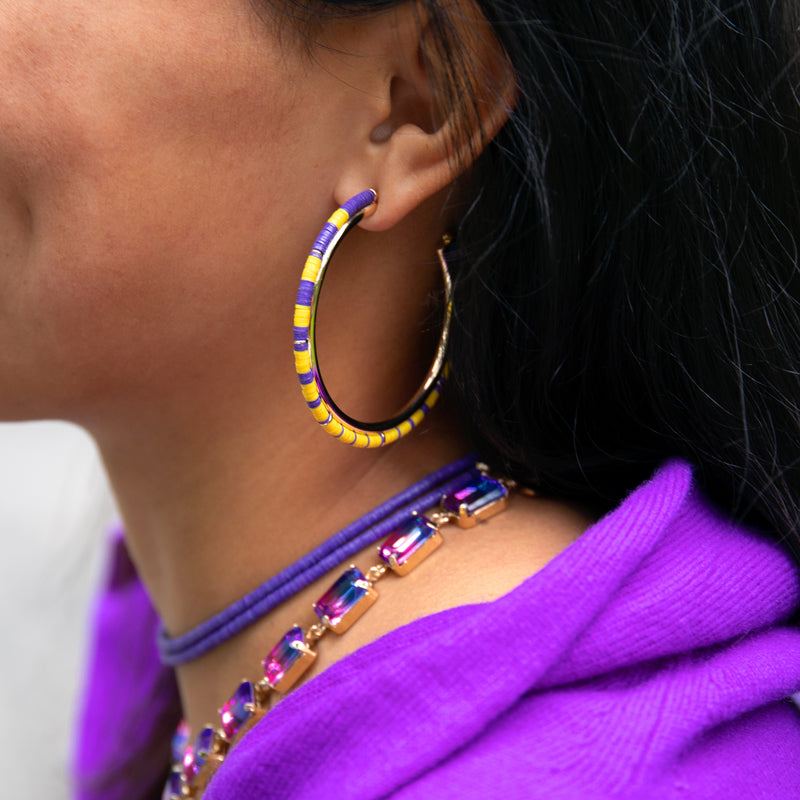 Game Day Hoop Earrings | Gold/Yellow and Purple