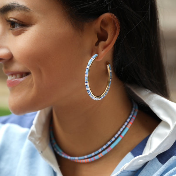 Game Day Hoop Earrings | Carolina Blue and White