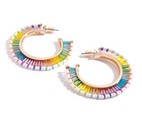 Fringe Hoop Earrings | White Bright