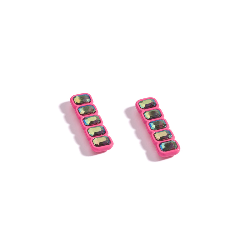 Short Linear Spray Coated Earrings | Neon Salmon