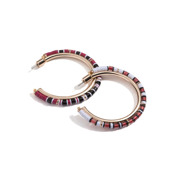 Mini Game Day Hoop Earrings | Maroon, Black, and White