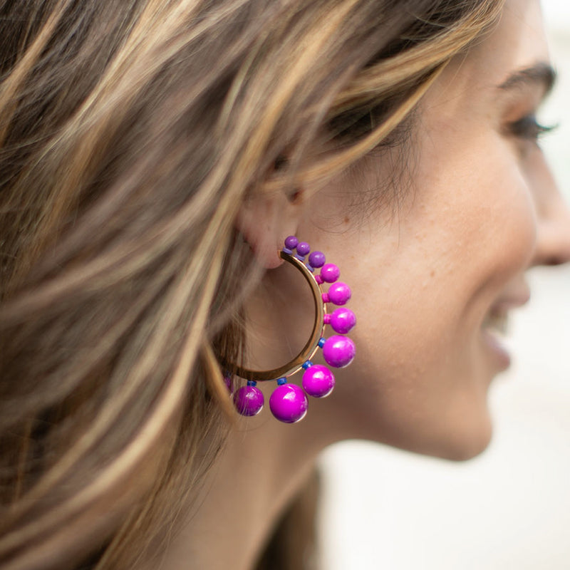 Graduated Ball Hoop Earrings | Amethyst Ombre