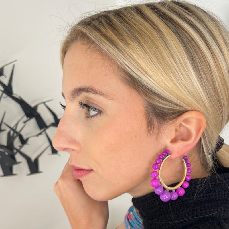 Graduated Ball Hoop Earrings | Amethyst Ombre