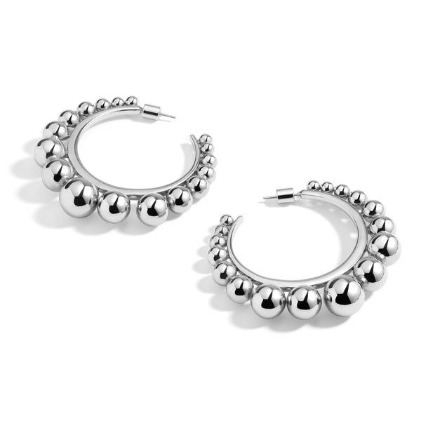 Graduated Ball Hoop Earrings | Silver