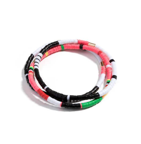 Heishi Bead Bracelet Stack | Neon Salmon