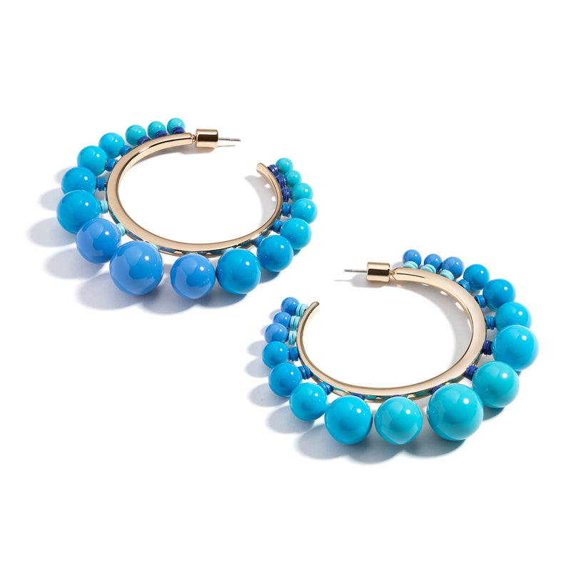 Graduated Ball Hoop Earrings | Blue Ombre